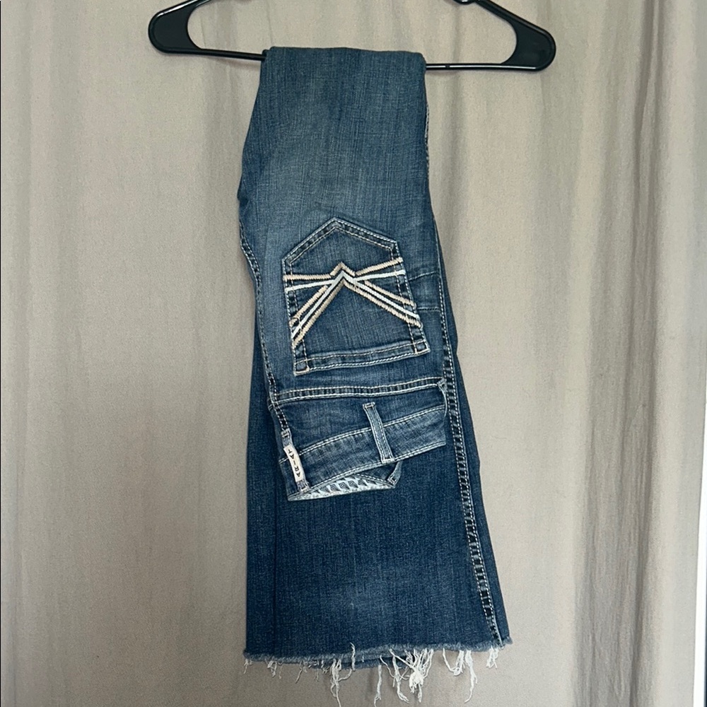 Ariat Blue Flare Wide Leg Jeans with Distressed Hem